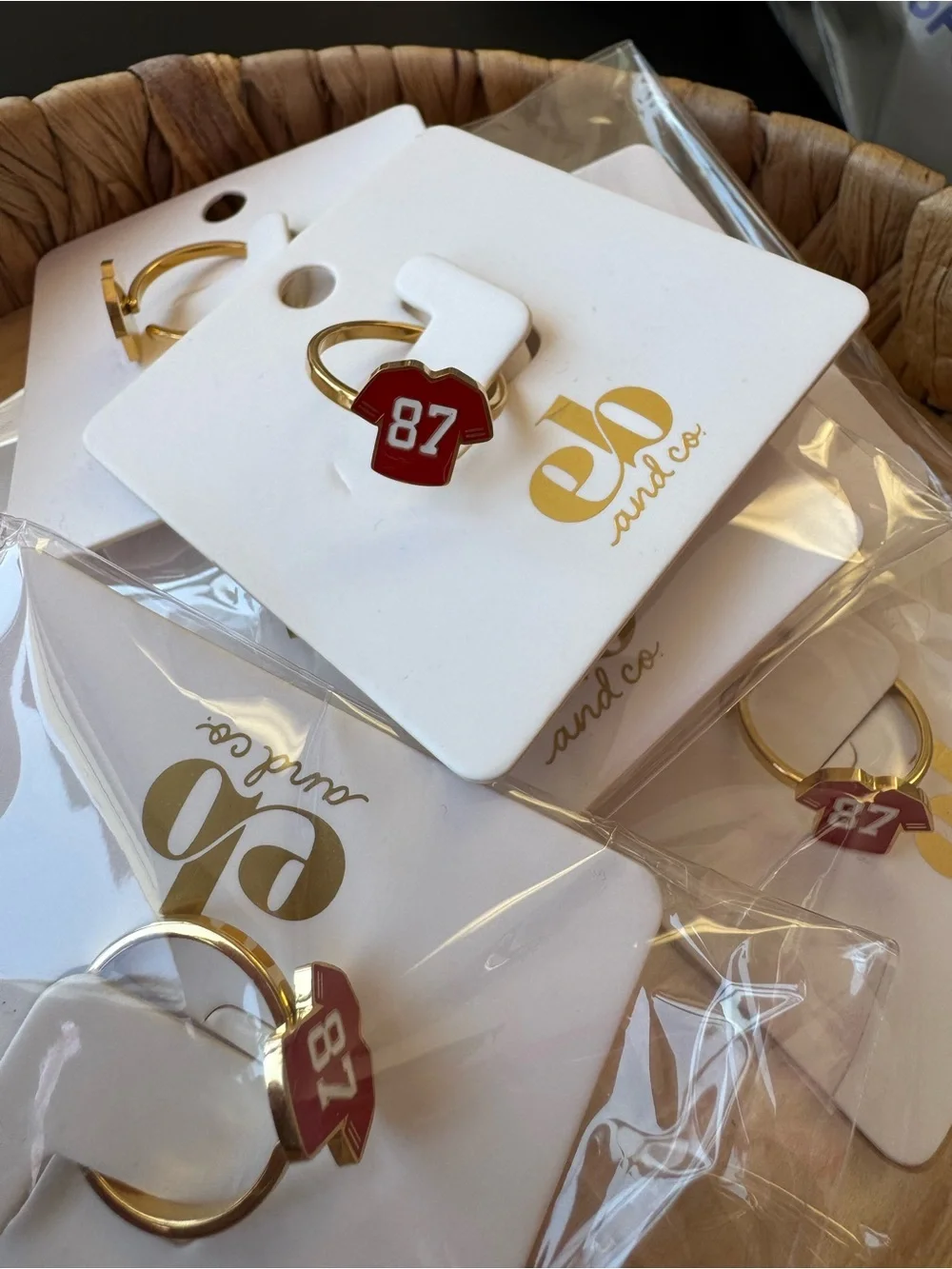 Kansas City Chiefs Gold Ring with Red '87' Jersey Charm Travis Kelce Ring